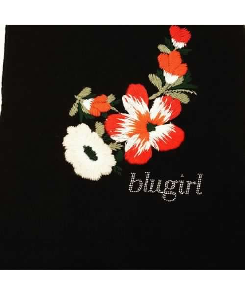 Sciarpa Blugirl di Blumarine nera fiore ricamato con logo glitter
