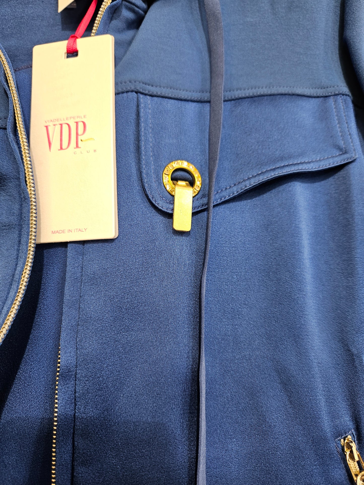 Felpa zip VDP ~ mezza manica bluette raso