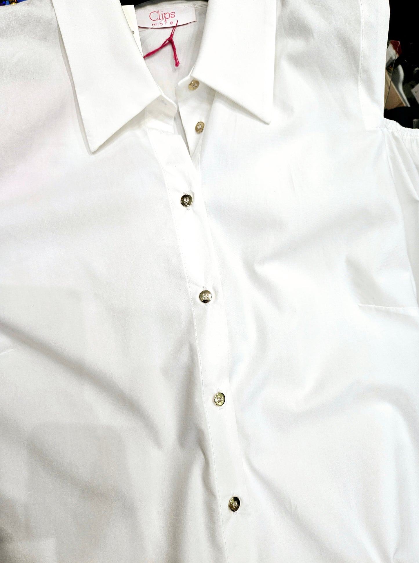 Camicia cotone bianca Clips aperture omerali m/lunga