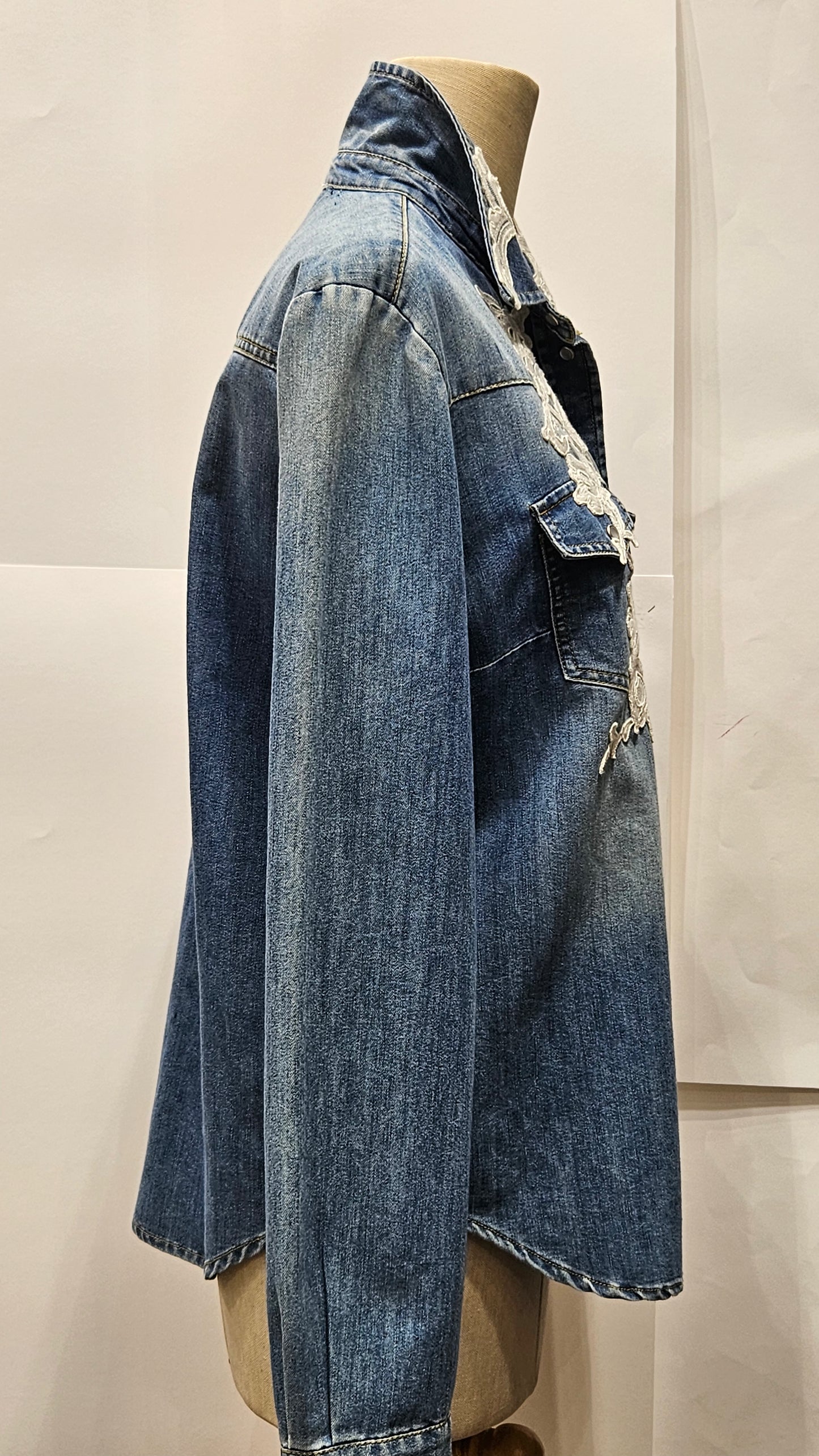 Camicia jeans Scervino F m/lunga pizzo bianco