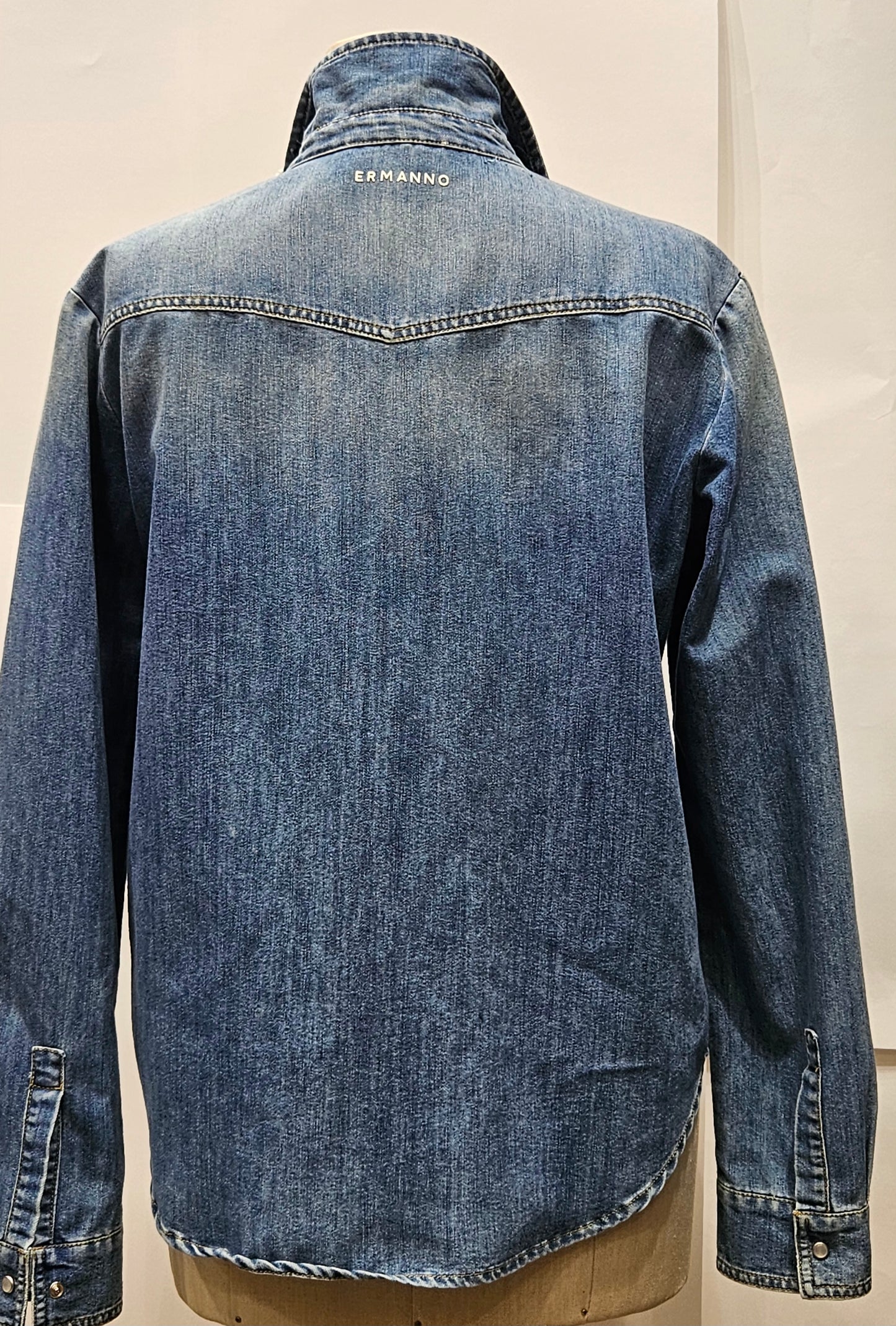 Camicia jeans Scervino F m/lunga pizzo bianco