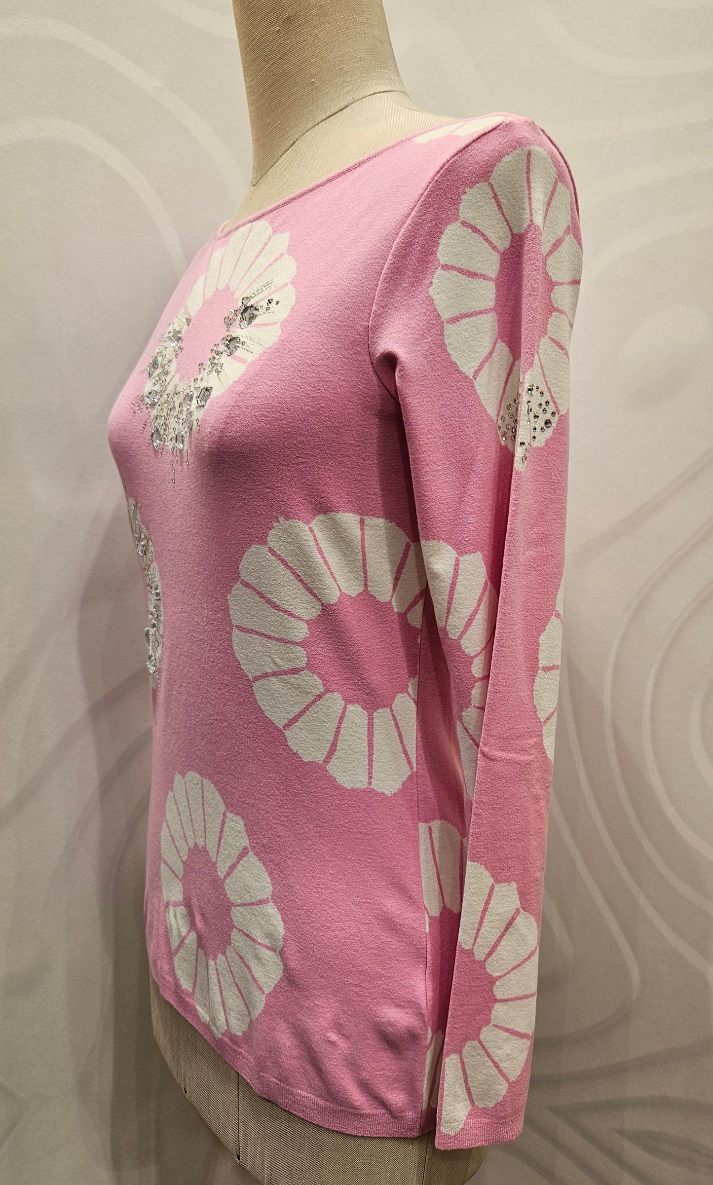 Maglia Blumarine rosa fiori e strass m/lunga
