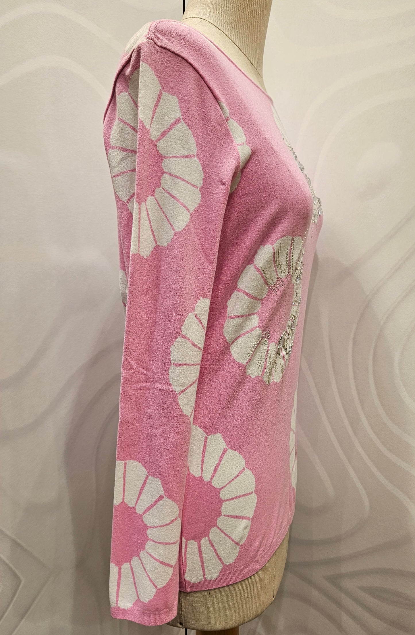 Maglia Blumarine rosa fiori e strass m/lunga