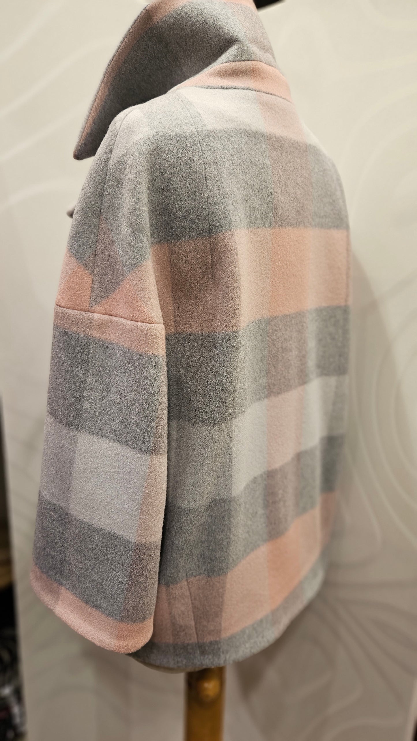 Giaccone Cinzia Rocca a quadri lana e cashmere grigio e rosa