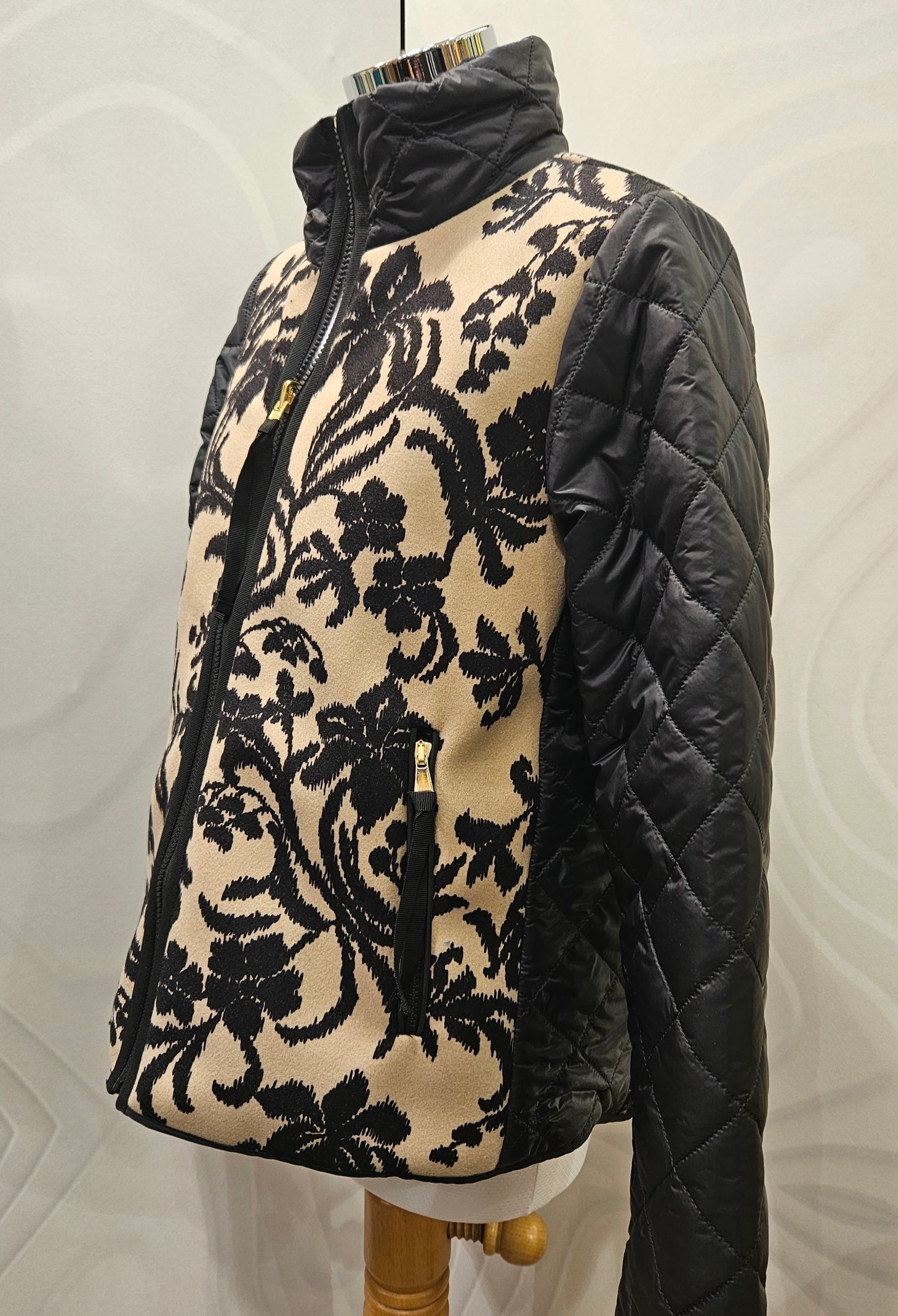 Giubbino padded beige e nero zip