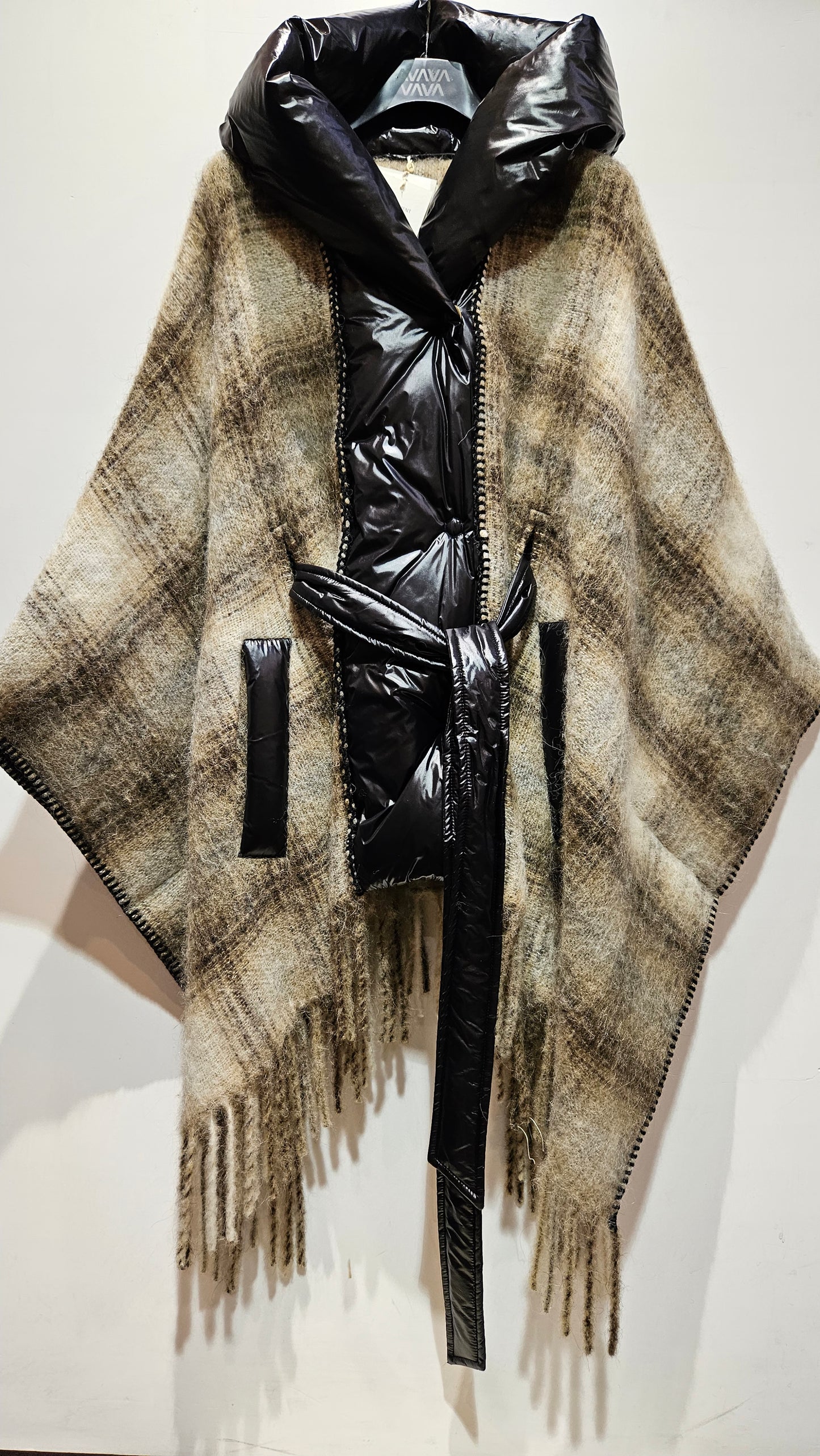 Poncho violanti frange tartan