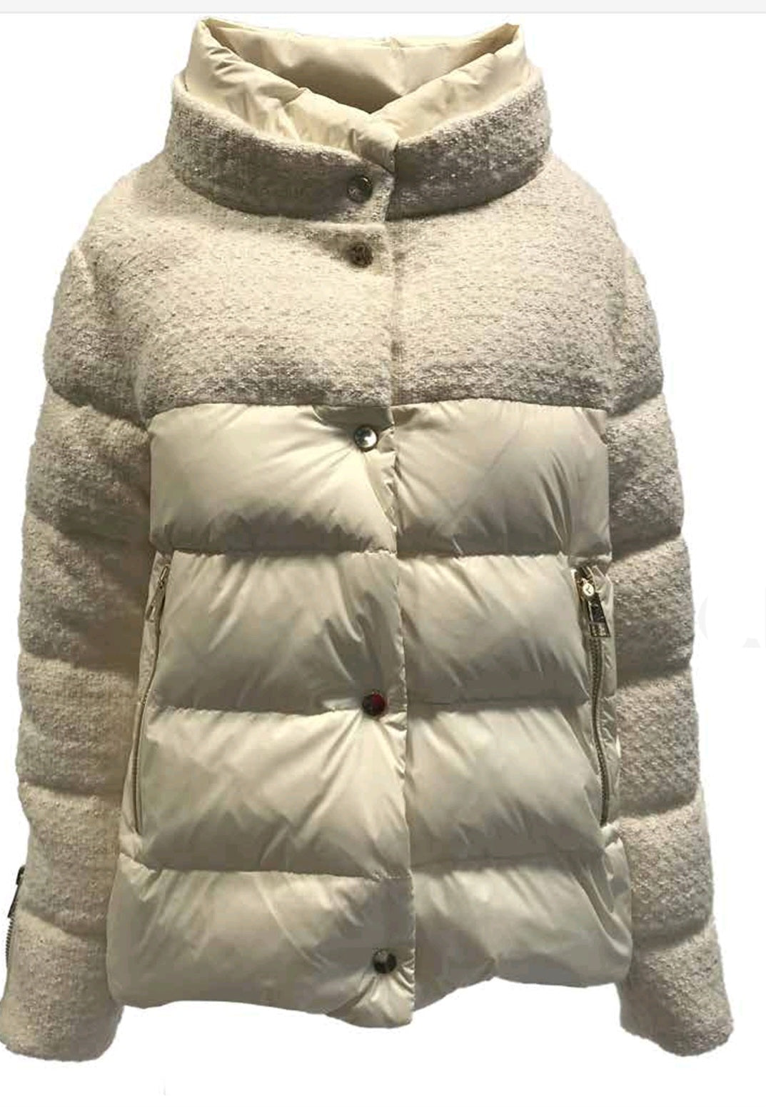 Piumino d'oca Violanti panna in tessuto con cappuccio