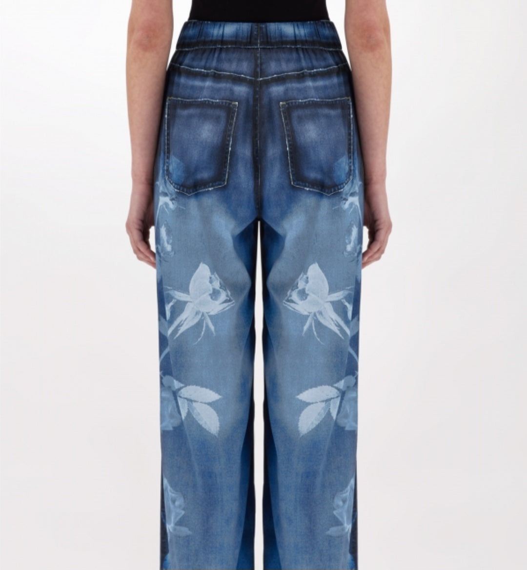 Pantalone di raso Blugirl stampa rose sfumate