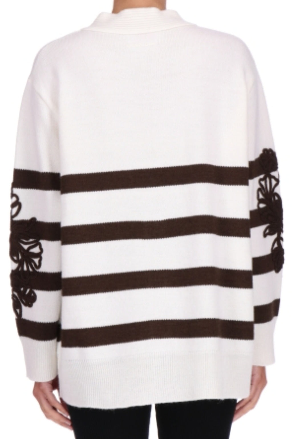 Cardigan bianco marrone righe ricamo Ermanno Firenze by Scervino