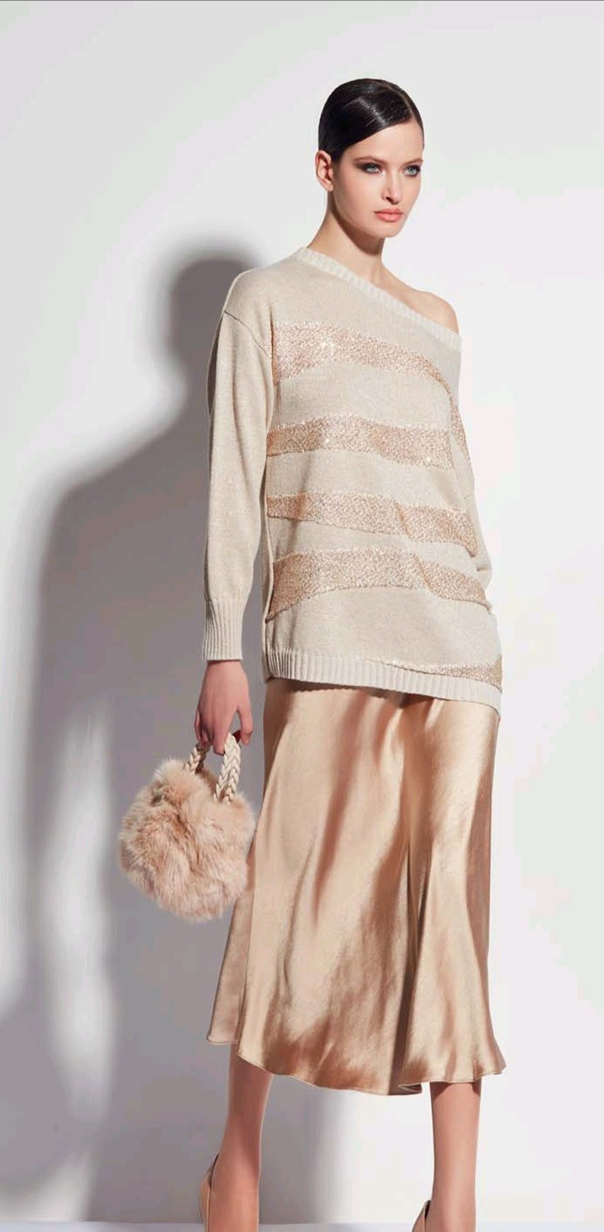 Maglia giro chic beige lurex Mattiolo