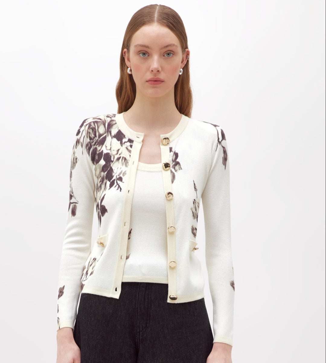 Cardigan panna Blugirl rose marroni con bottoni oro