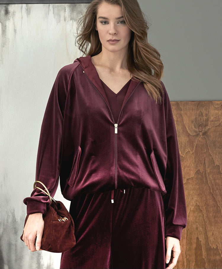 Felpa zip bordeaux Clips Tricot con cappuccio