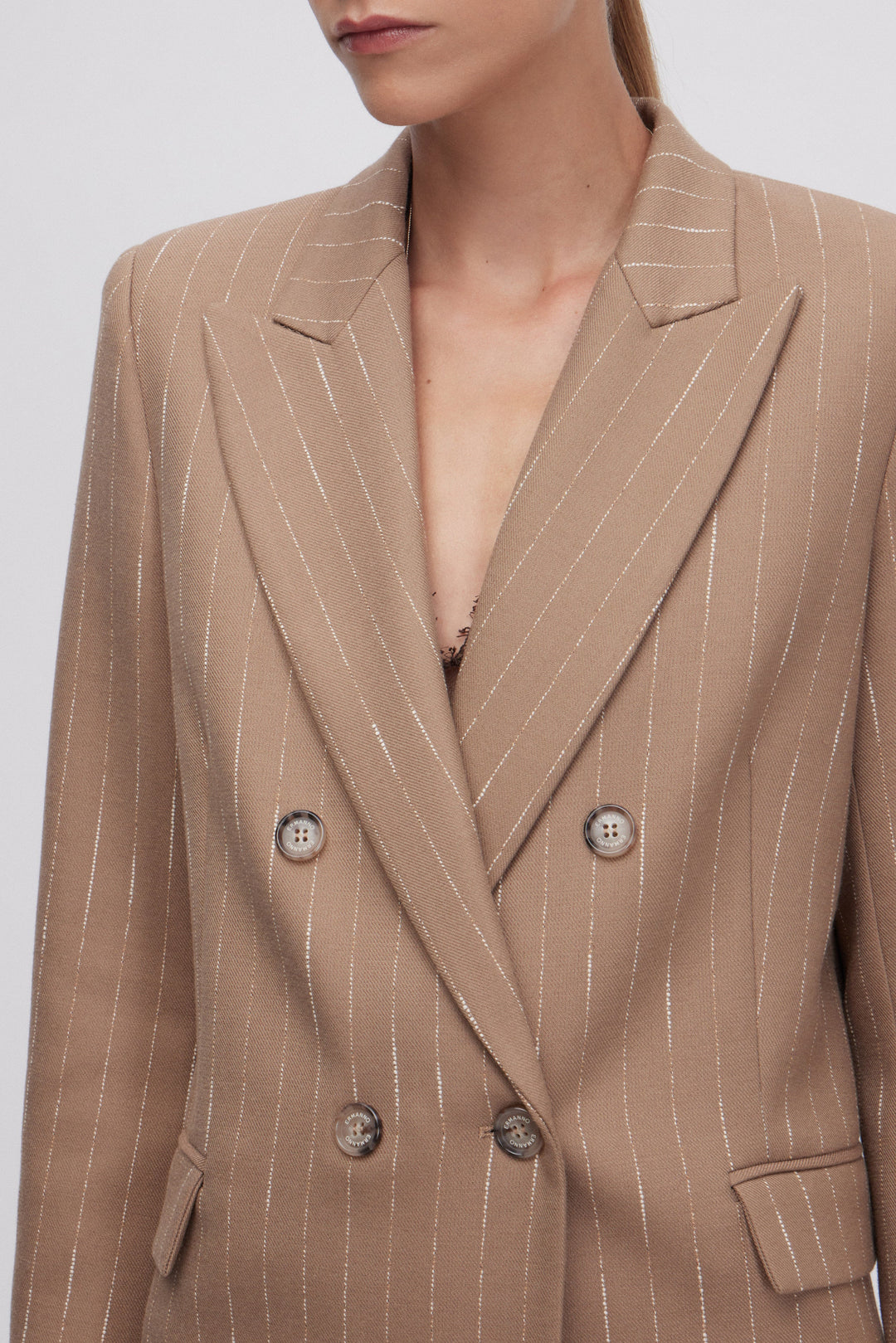 Giacca doppio petto gessata beige Ermanno Firenze by Scervino
