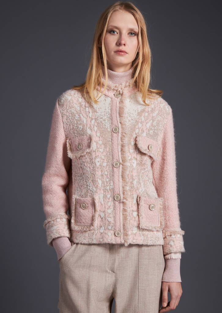 Giacca tipo Chanel rosa Tricot Chic