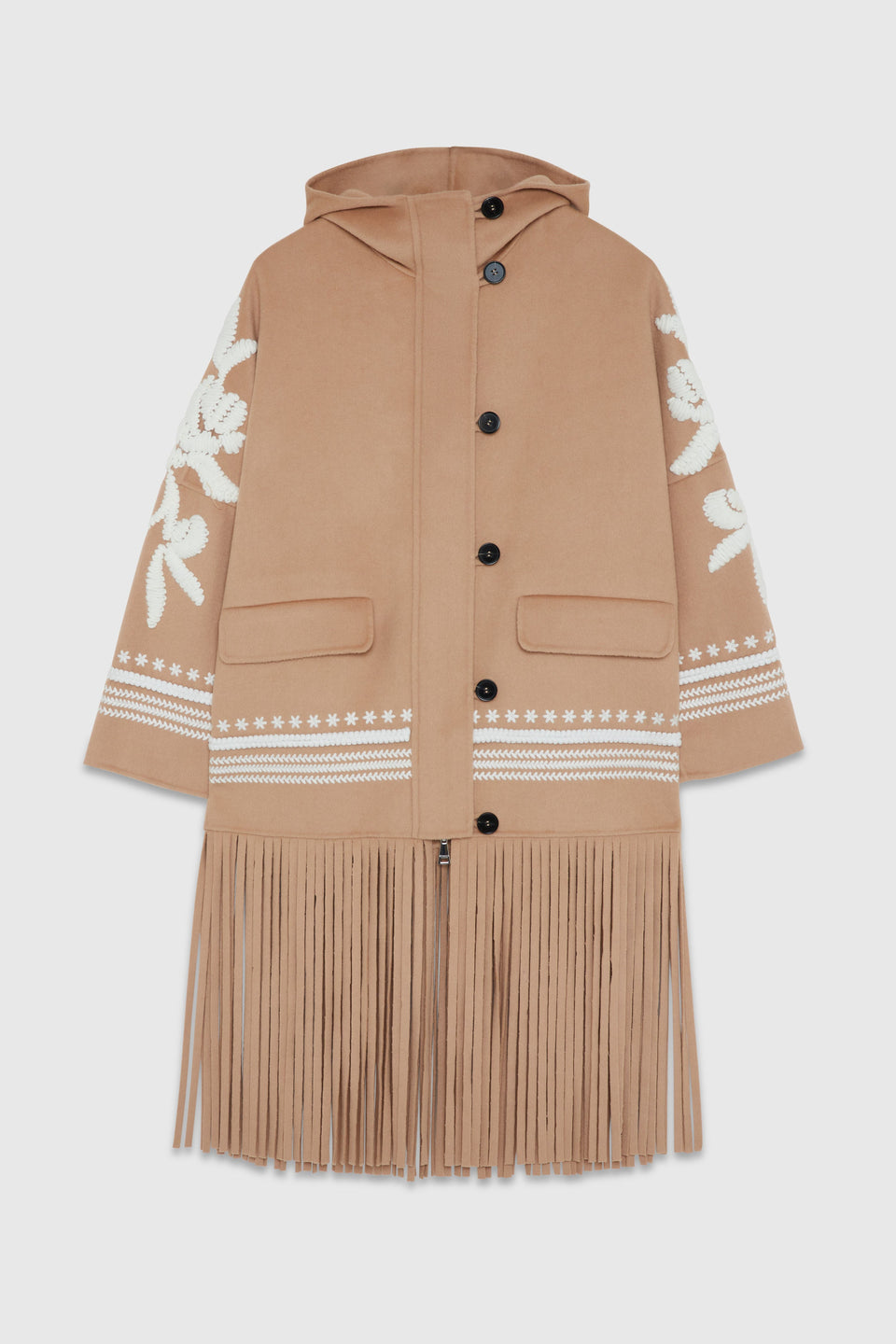 Cappotto con frange ricamato cammello Ermanno Firenze by Scervino