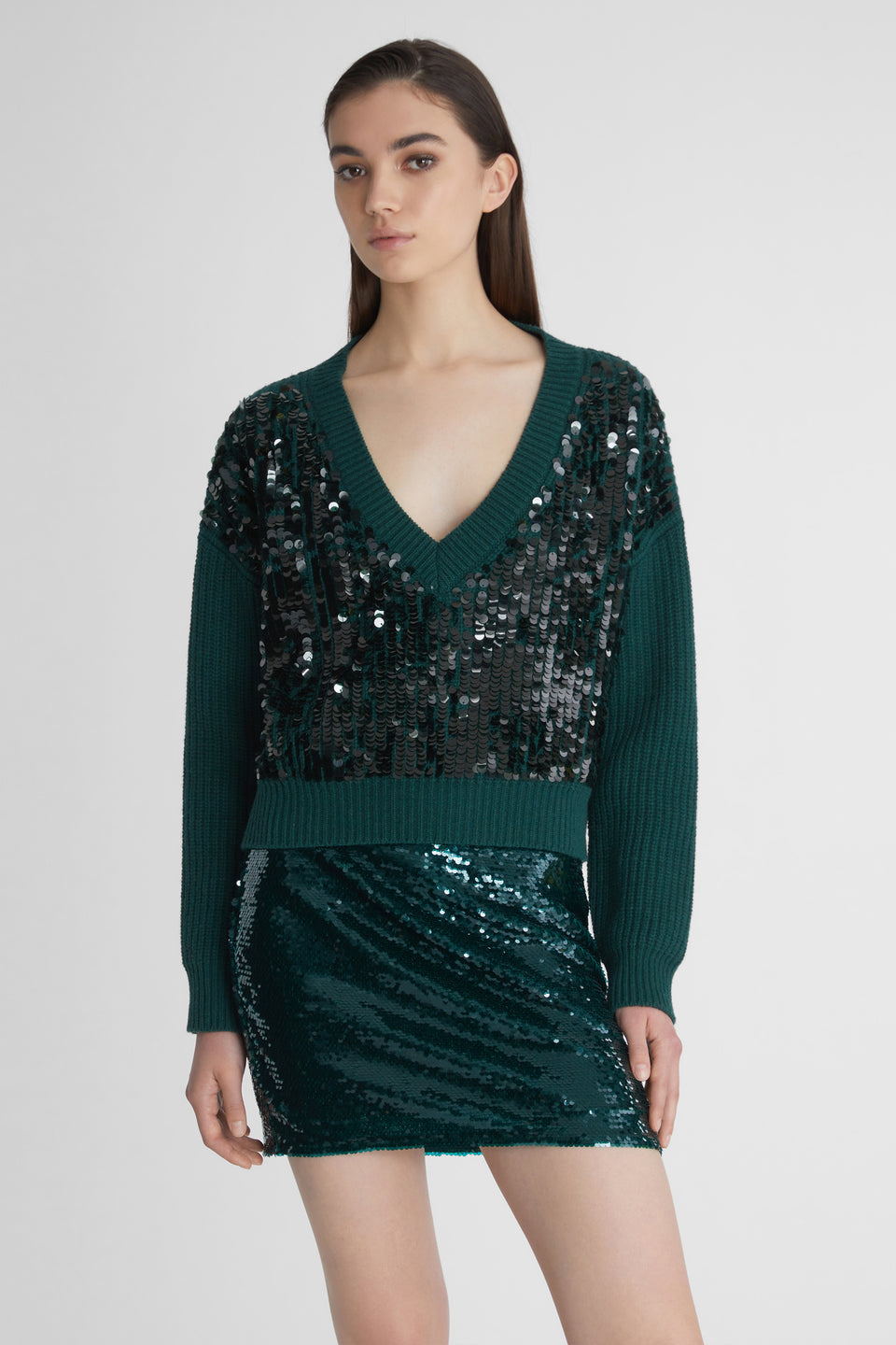 Maglia corta verde Ermanno Firenze by Scervino paillettes