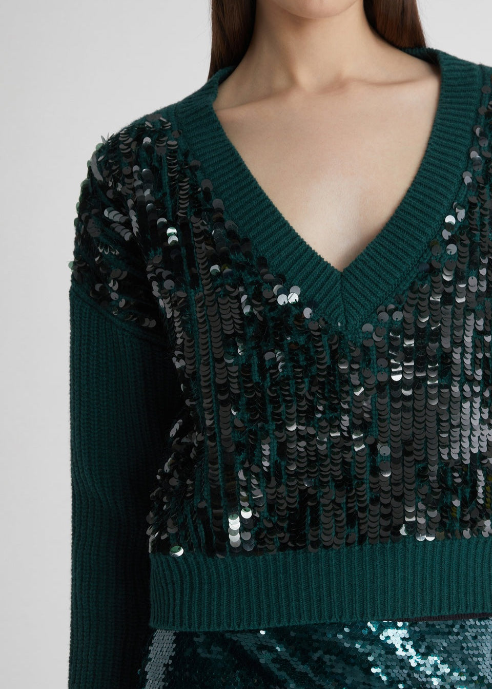 Maglia corta verde Ermanno Firenze by Scervino paillettes