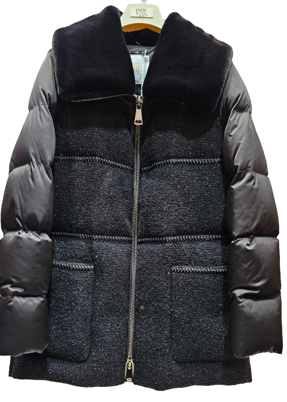 Piumino VDP~ zip elegante nero piuma d'oca