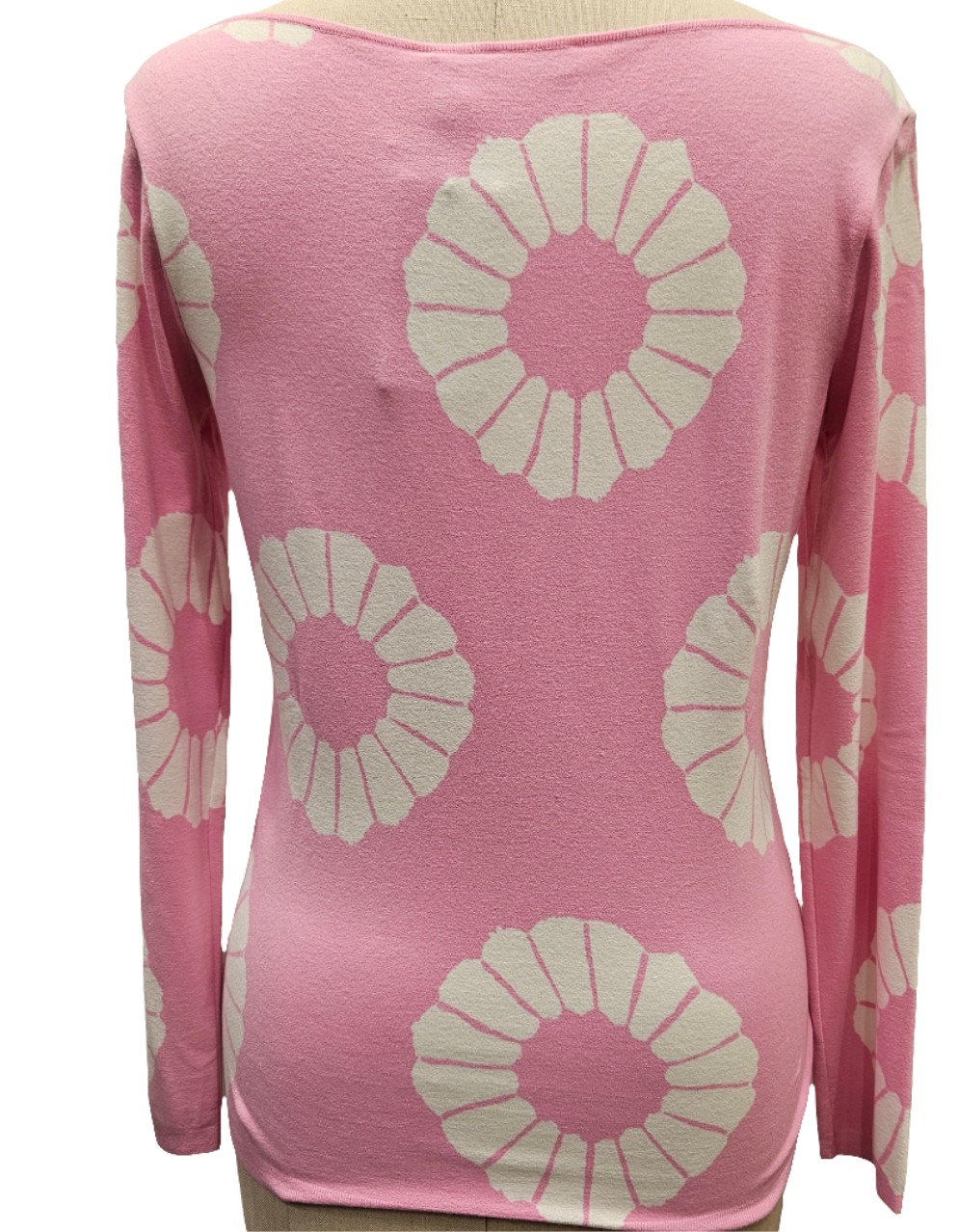 Maglia giro Blumarine rosa fiori e strass m/lunga spandex