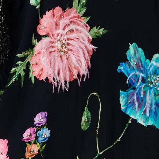 Casacca ricamata 3D Miriam Stella fiori, farfalle e frange