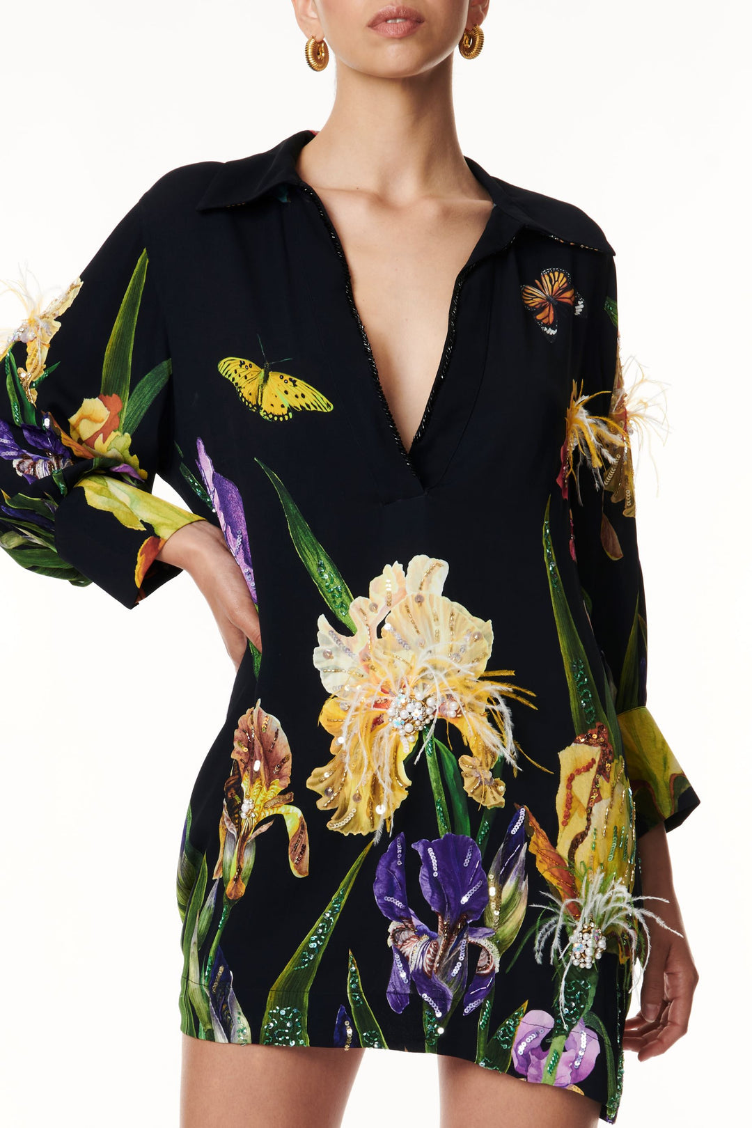 Casacca ricamata 3D Miriam Stella fiori manica lunga