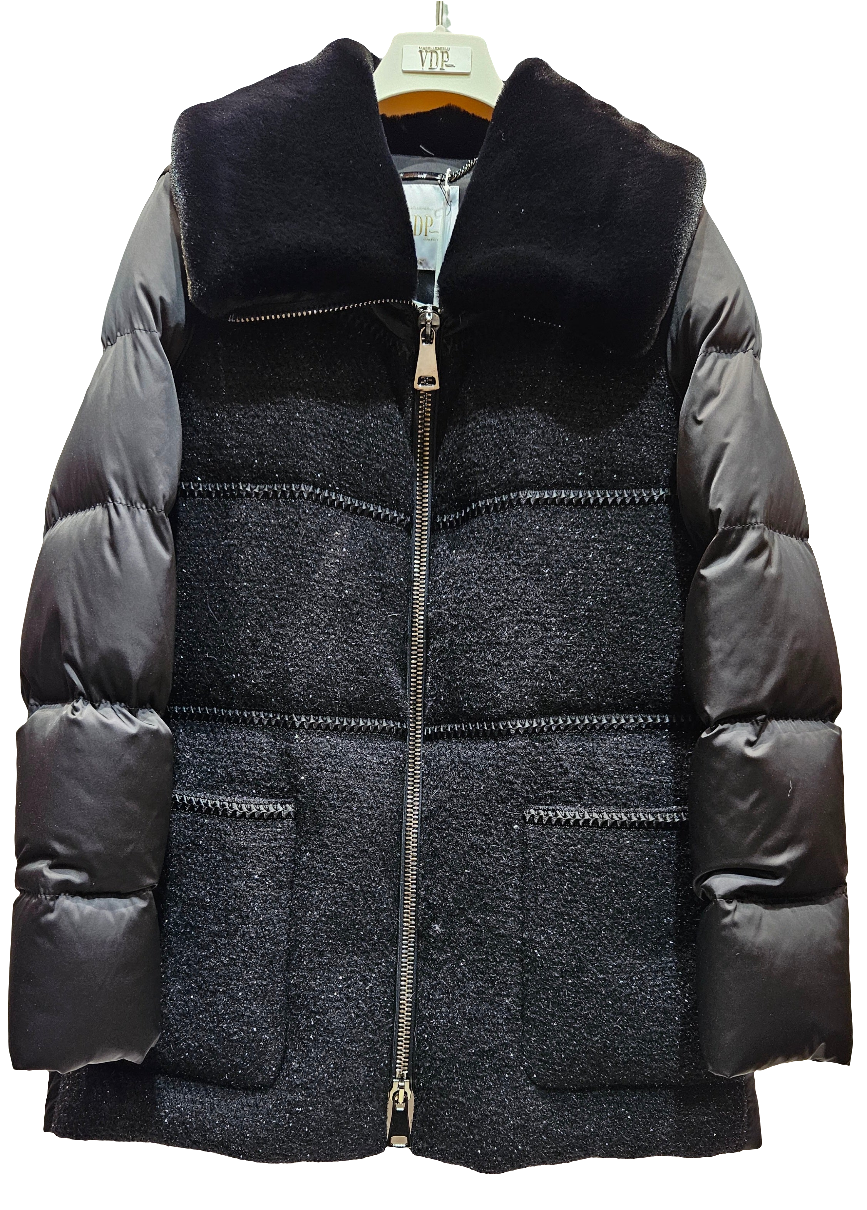 Piumino VDP~ zip elegante nero piuma d'oca