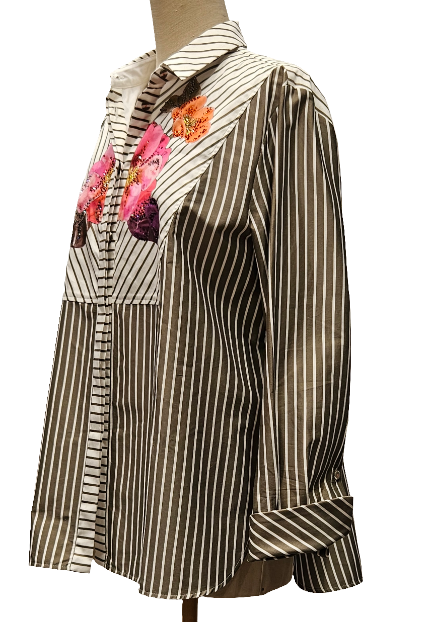 Camicia floreale ricamata a righe VDP~