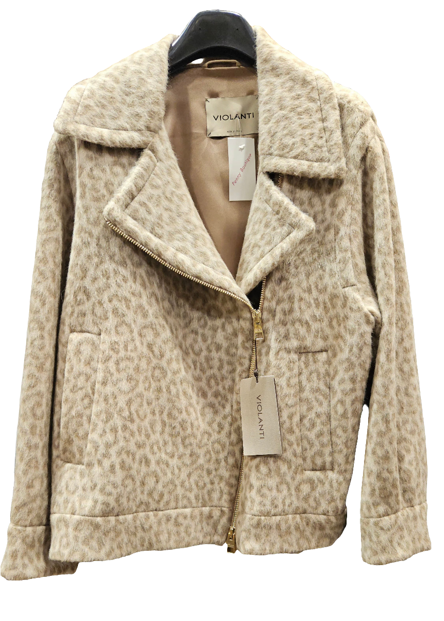 Giaccone chiodo zip maculato Violanti lana e alpaca
