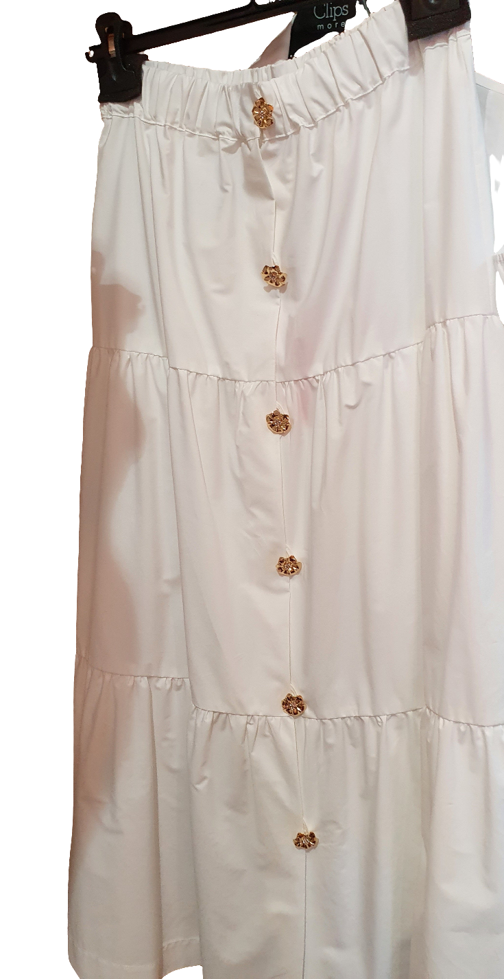 Gonna lunga Clips in cotone a balze bottoni oro