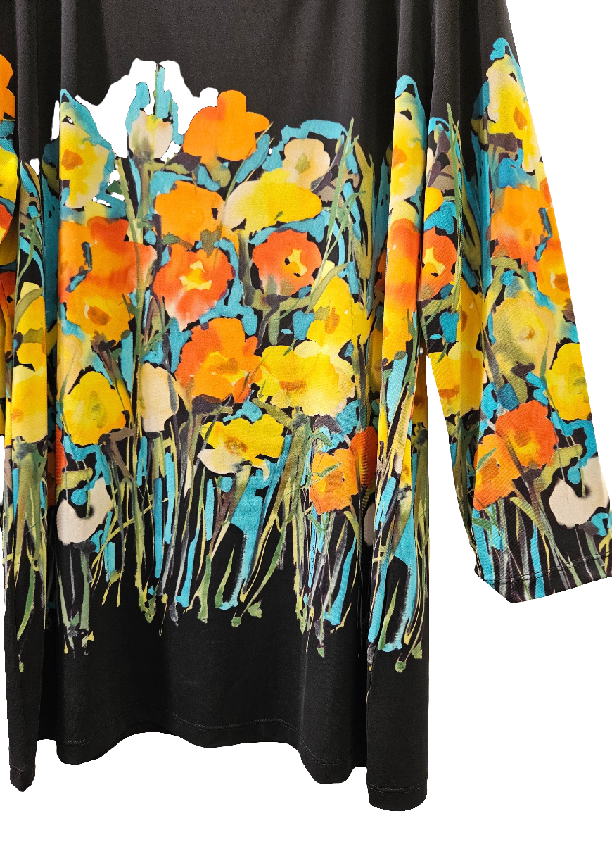 Maglia giro Angelo Marani floreale manica lunga fondo nero