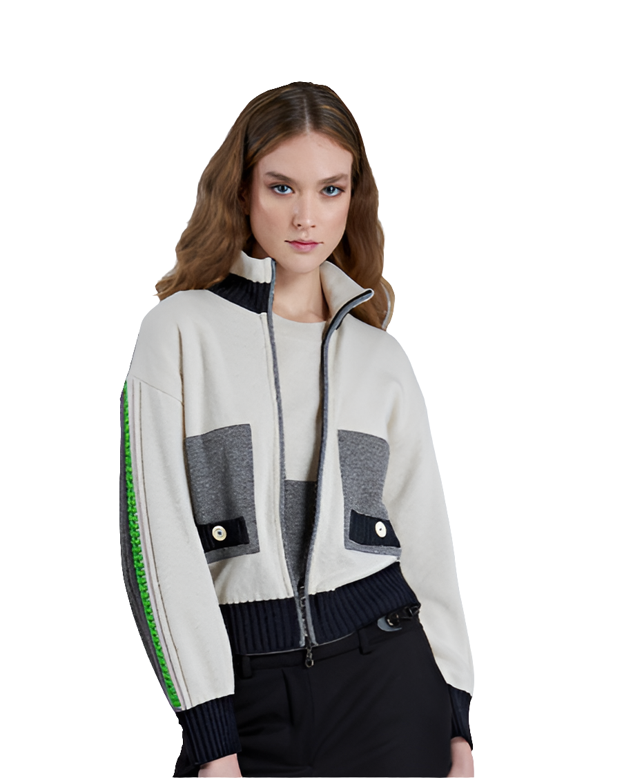 Bomber cardigan zip lana e viscosa e cashmere Tricot Chic beige e grigio