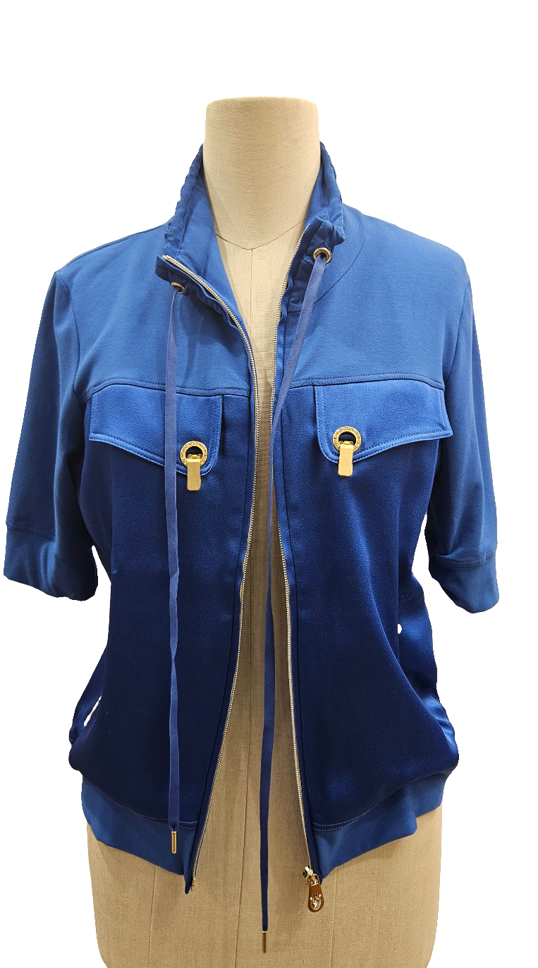 Felpa zip VDP ~ mezza manica bluette raso