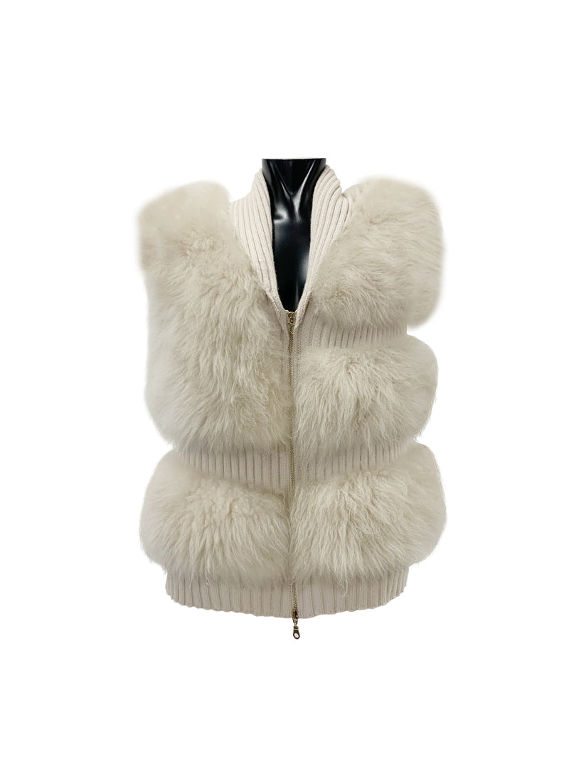Gilet maglia e pelo lana e cashmere panna Tricot Chic