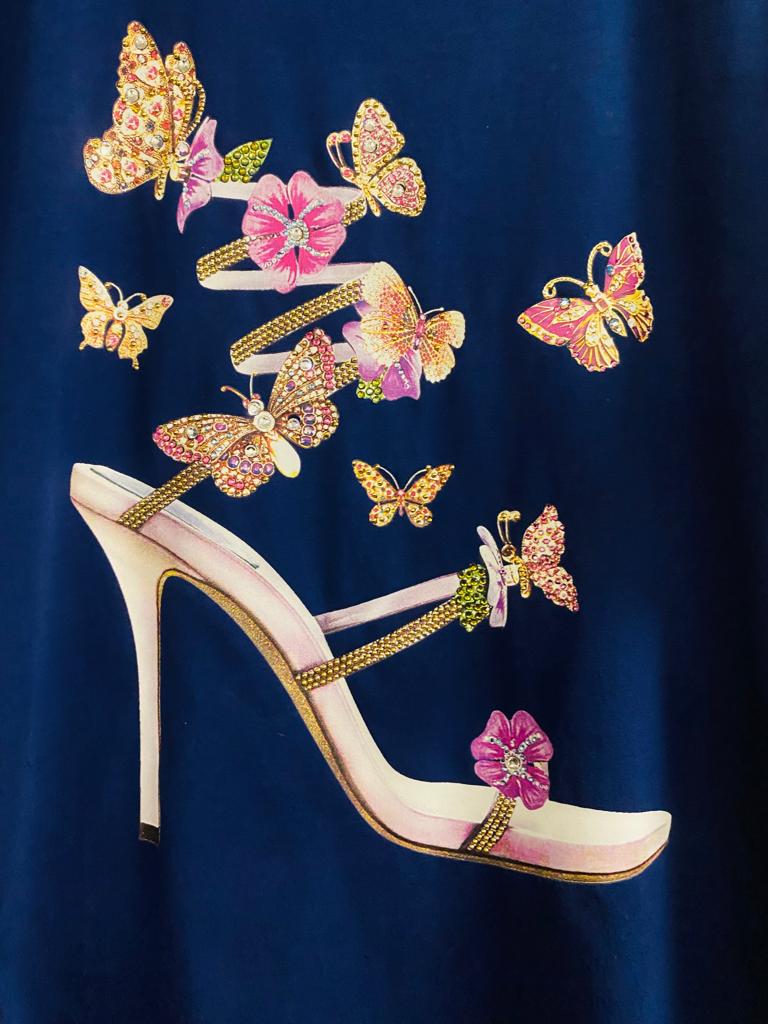 Tshirt farfalle manica 3/4 blu cotone