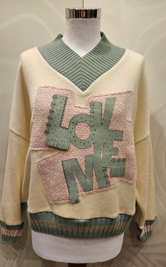 Maglia a V panna Love