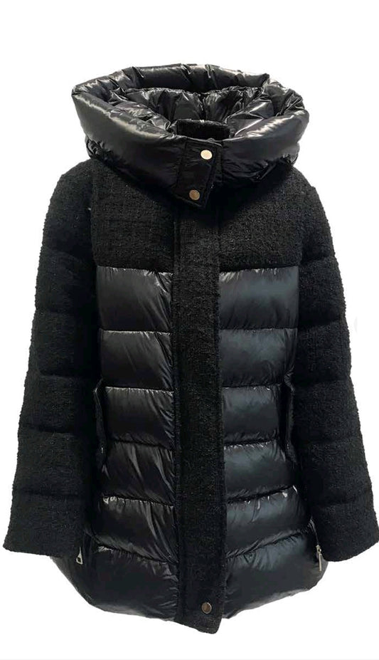 Piumino Violanti nero tessuto con cappuccio