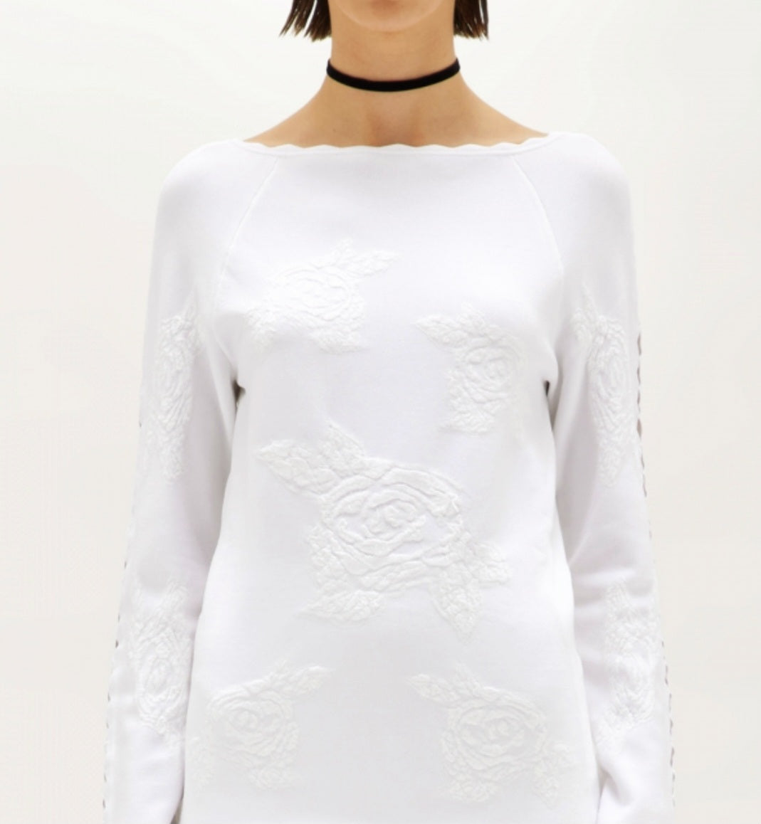 Maglia bianca stretch scollatura a barca Jacquard rose Blugirl
