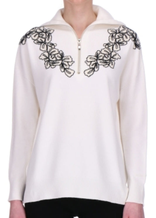 Polo maglia zip bianca pizzo nero Ermanno Firenze by Scervino