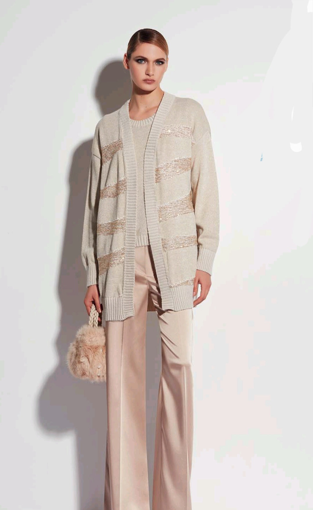 Cardigan lungo chic beige lurex Mattiolo