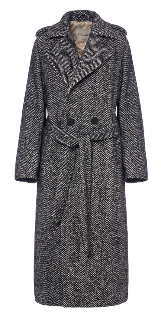 Cappotto spinato nero Violanti con interno termico e cintura