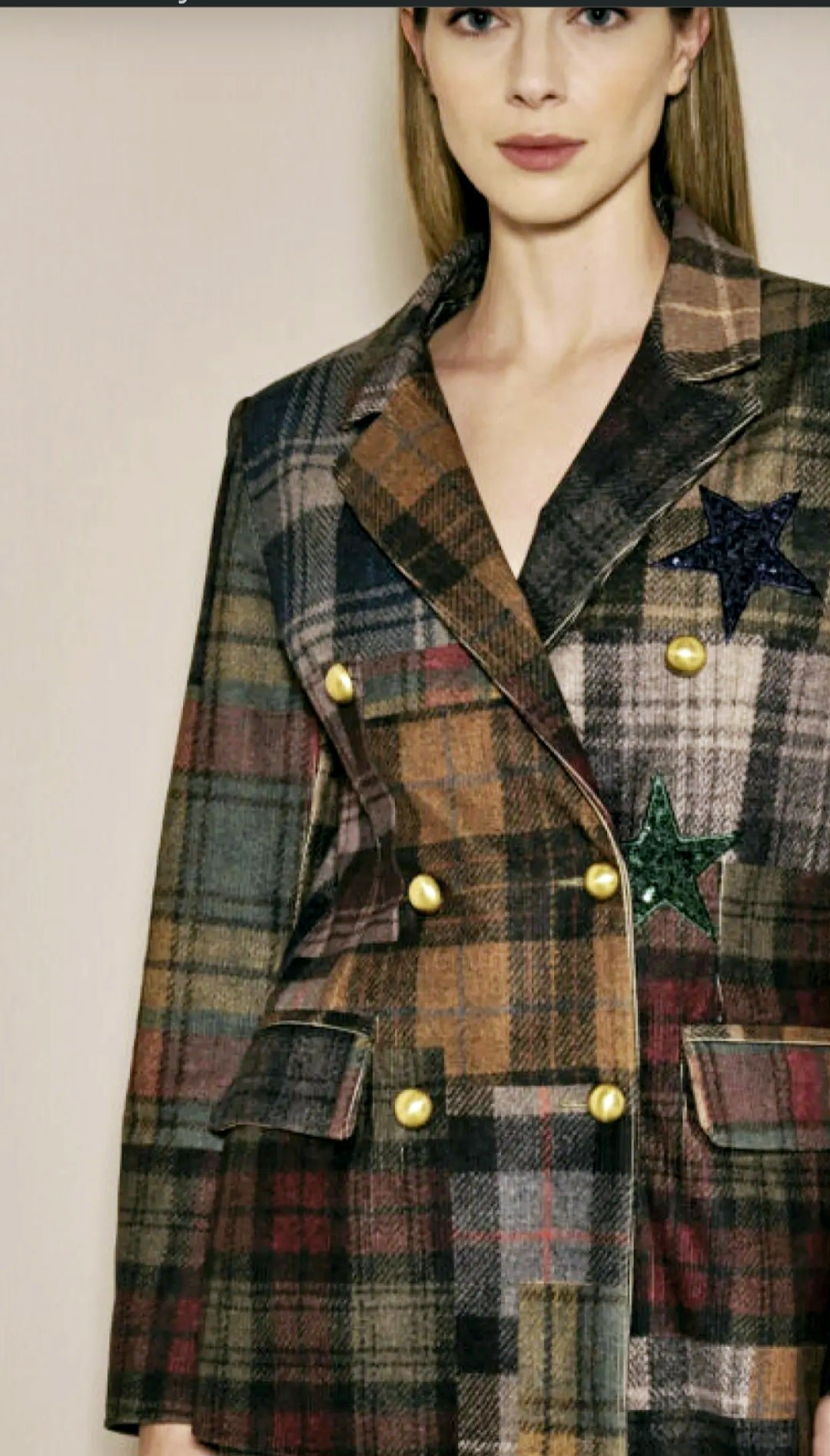 Giacca a quadri doppio petto Bye con stelle ricamate