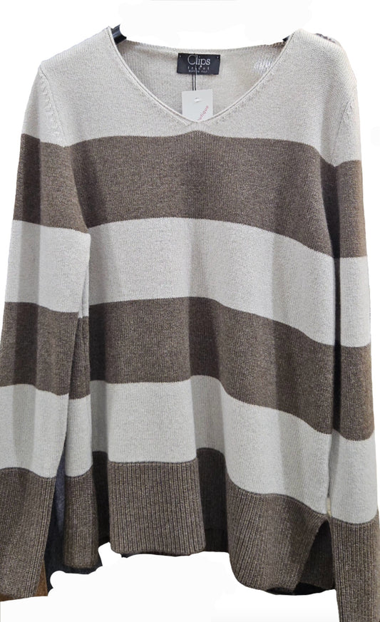 Maglia over a V righe Lana e Cashmere Clips tricot