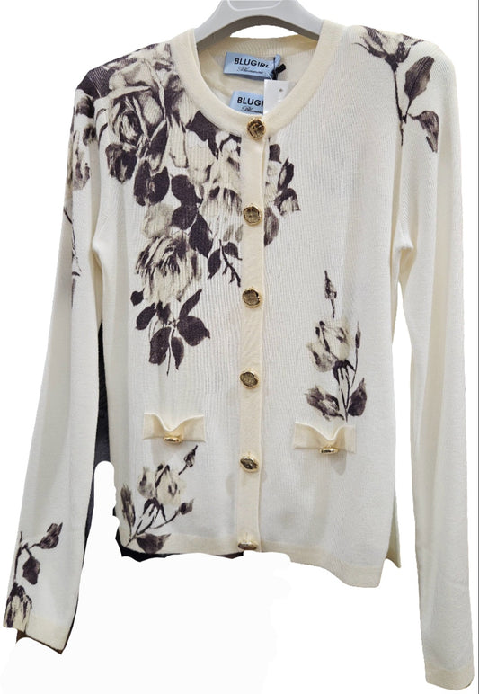 Cardigan panna Blugirl rose marroni con bottoni oro