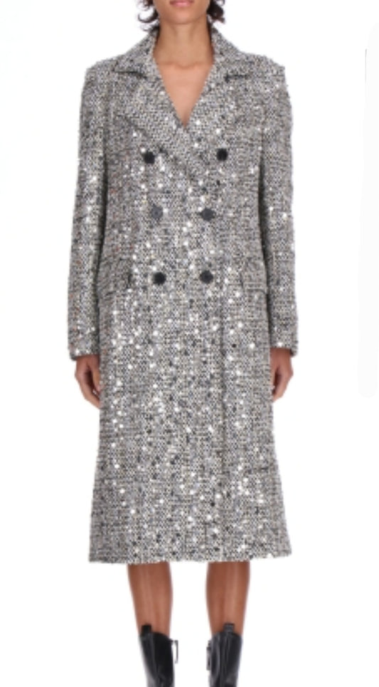 Cappotto lungo grigio doppio petto paillettes Ermanno Firenze by Scervino