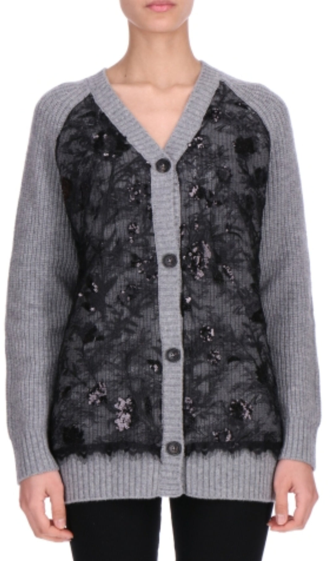 Cardigan grigio con pizzo applicato davanti Ermanno Firenze by Scervino