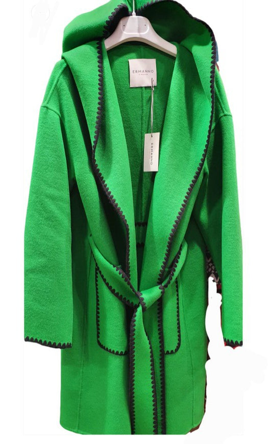 Cappotto double verde impunturato nero con cinta Ermanno Firenze by Scervino