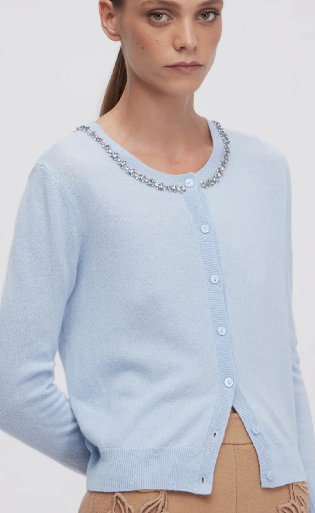 Cardigan celeste lana e cashmere gioiello Ermanno Firenze by Firenze