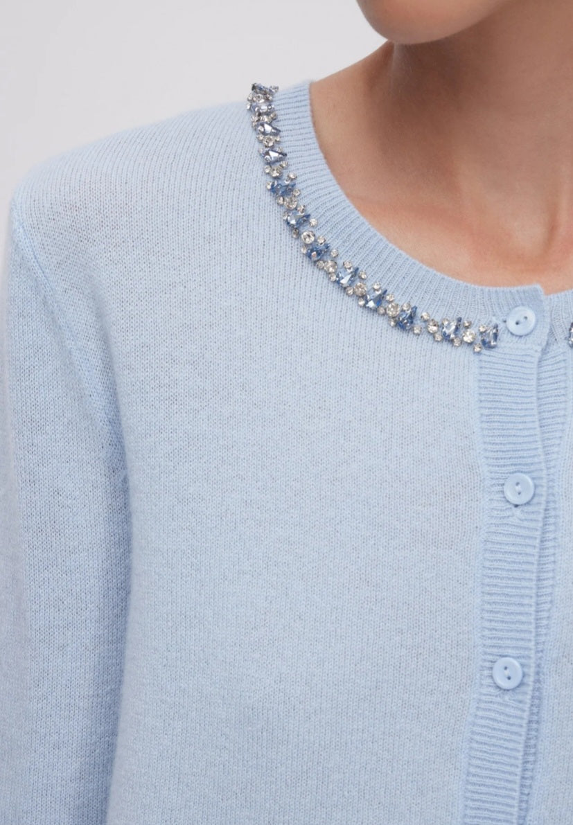 Cardigan celeste lana e cashmere gioiello Ermanno Firenze by Firenze