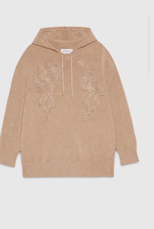 Maglia beige ricamo lana con cappuccio Ermanno Firenze by Scervino