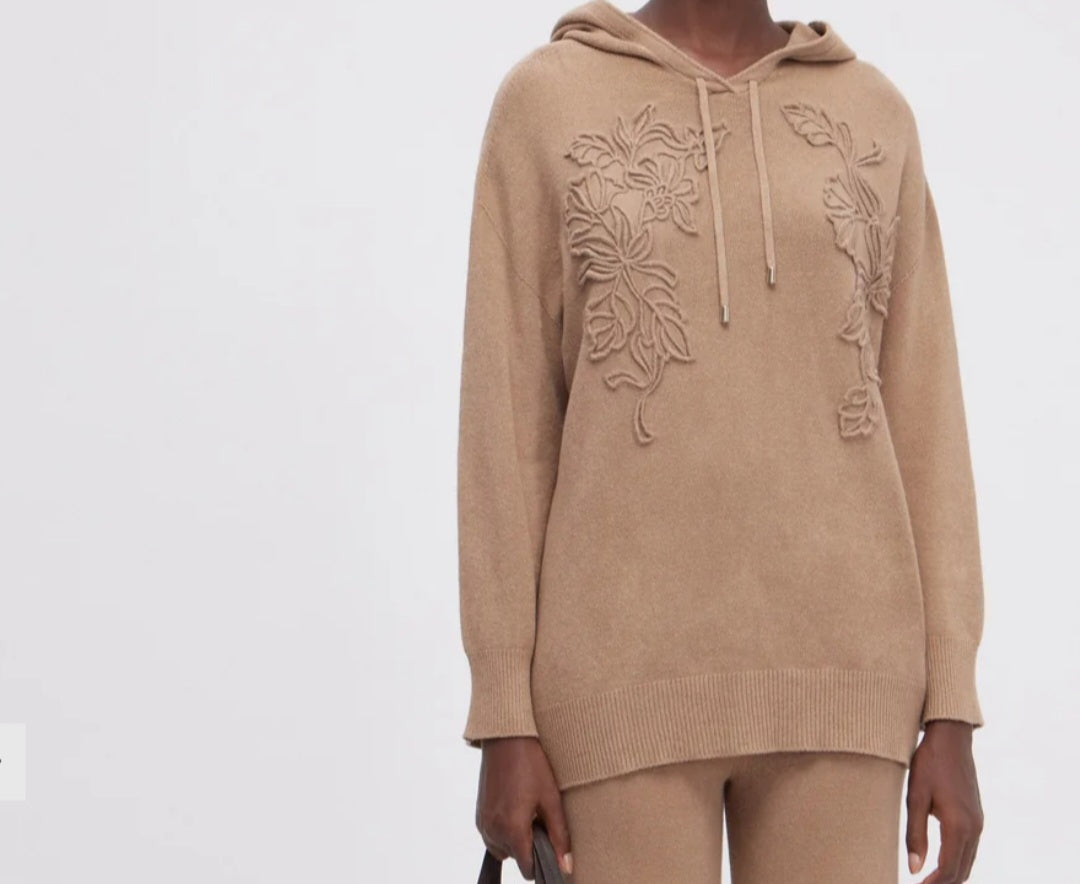 Maglia beige ricamo lana con cappuccio Ermanno Firenze by Scervino